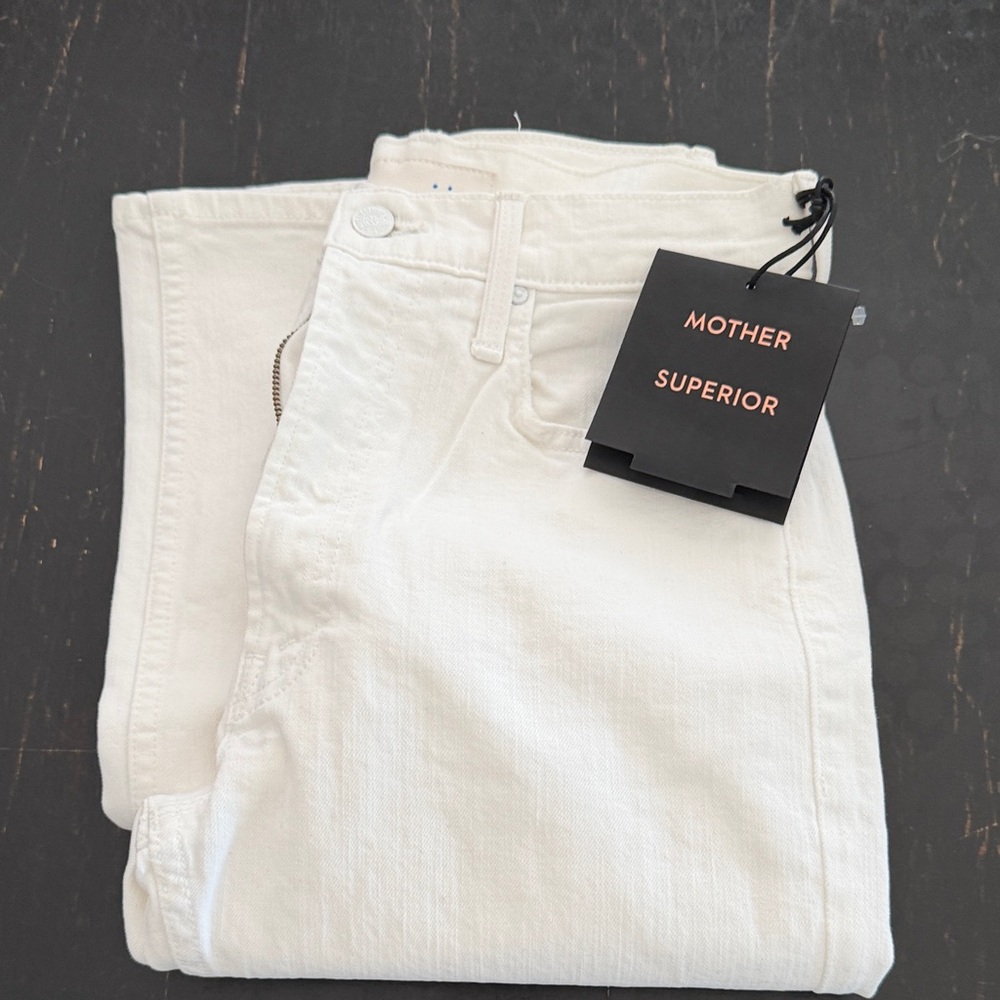 MOTHER High-Rise White Denim Jeans with Branded Tag